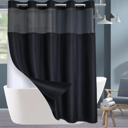 Miniatura 9 de Conbo Mio Cortina de ducha sin gancho con forro a presión, cortinas de baño de tela blanca de lujo para hotel con ventana superior transparente