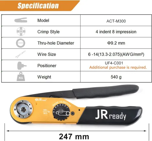 Miniatura 2 de JRready ACT-M300 Herramientas de crimpado de sangría ajustable de rango de corriente media para industrias de transporte pesado contactos