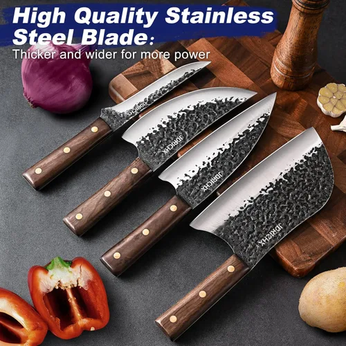 Miniatura 6 de Juego de Cuchillos de Carnicero, 4 PIEZAS Cuchillo de Chef Serbio Forjado a Mano de Alta Resistencia, Cuchillo de Carne, Cuchillo de Deshuesado