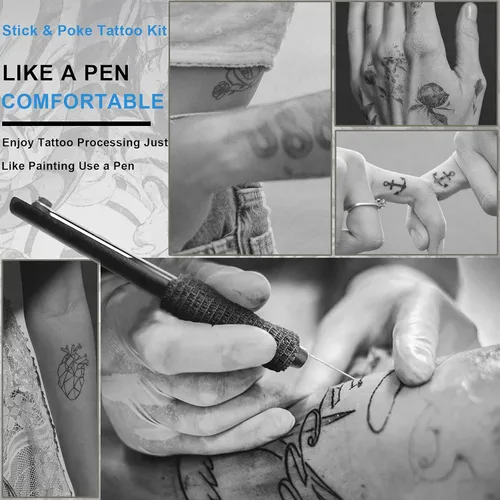 Miniatura 4 de Moricher Hand Poke a Stick Kit de tatuaje con tinta DIY kit de práctica de tatuaje con aguja de tatuaje para principiantes kit completo de tatuaje