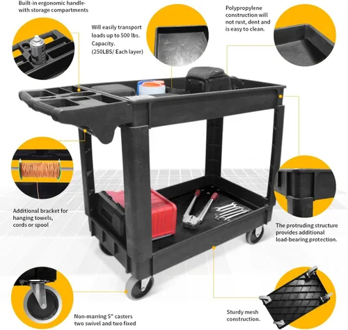 Miniatura 4 de MaxWorks 80855 Carrito de PP de servicio utilitario de 500 libras con dos bandejas y ruedas 30 pulgadas x 16 pulgadas Dimensiones totales