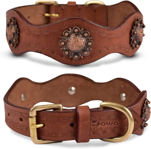 Miniatura 12 de Collar de perro de cuero para perros medianos, marrón, 1 pulgada de ancho, cuero genuino de grano completo, resistente con acolchado interior suave