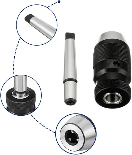 Miniatura 5 de Portabrocas sin llave MT2 Morse cónico, 1/32"-1/2" (0.039 in-0.512 in) para taladros portátiles, taladros de banco, fresadoras, tornos, etc.