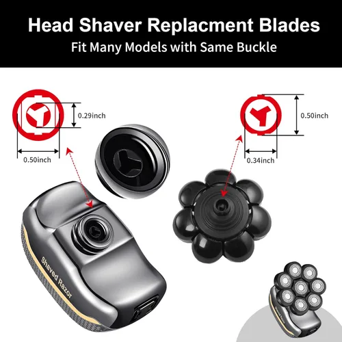 Miniatura 2 de Cabezales de repuesto para afeitadora de cabeza, cuchillas de repuesto para hombres calvos, cuchillas giratorias de acero inoxidable 7D para Negro8