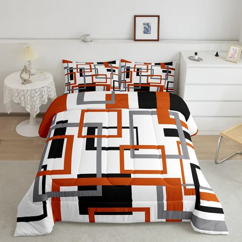 Miniatura 10 de Erosebridal Edredón Cuadrado para Niños y Niñas, Juego de Ropa de Cama Negro y Gris Blanco Azul Marino, Juego de Edredón Geométrico Completo