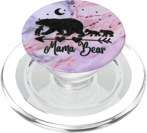 Miniatura 8 de Black Mama Bear and Three Cubs On Pink Gray Blue PopSockets PopGrip: agarre intercambiable para teléfonos y tabletas