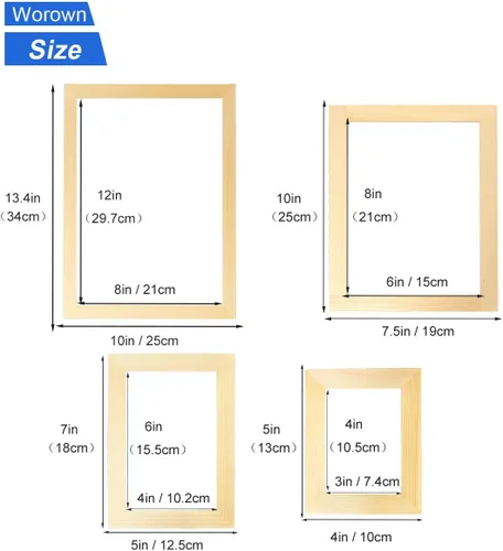 Miniatura 2 de Worown Kit de pantalla para hacer papel, 4 tamaños (A4, A5, A6, A7) molde de madera y cubierta con juego de malla, kit de marco para fabricación