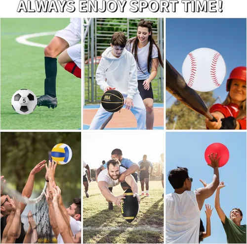 Miniatura 5 de Leyndo Juego de 18 Pelotas Deportivas a Granel Baloncesto Fútbol Americano Voleibol Fútbol Soccer Parque Infantil Béisbol con Bolsa de Equipo Negro