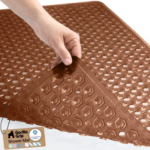 GORILLA GRIP Alfombrilla para bañera patentada, lavable a máquina, con ventosas y orificios de drenaje para mantener las bañeras limpias, suave para