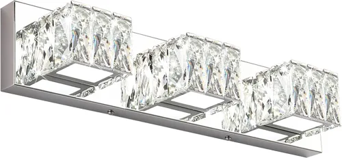 Miniatura 9 de Lámpara LED de baño – Moderna lámpara de tocador de cristal de 3 luces – Lámpara de pared cromada para baño 5CCT regulable