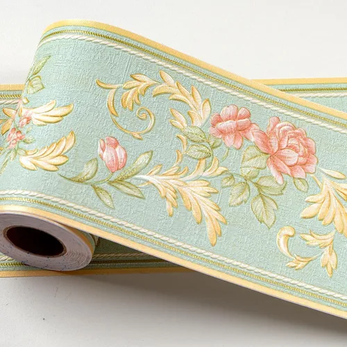 AbaBoorty Borde de Papel Pintado Floral Verde Decor 196"X4.1" De Despegar y Pegar Borde de Pared Impermeable Azulejos Adhesivos Pegatinas de Papel
