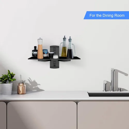 Miniatura 2 de suptek Estante flotante de vidrio, estante multimedia de 1 nivel para accesorios de TV, soporte de montaje en pared negro plano, capacidad