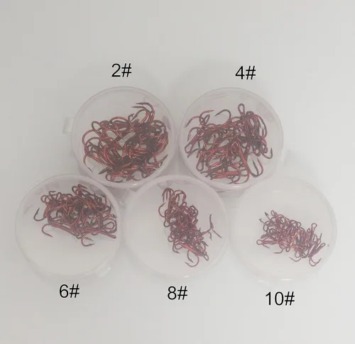 Miniatura 4 de 20 unids/caja de pesca de anzuelos agudos de acero de alto carbono ganchos de pesca clásico redondo gancho de curva 2 # 4 # 6 # 8 # 10 # Rojo