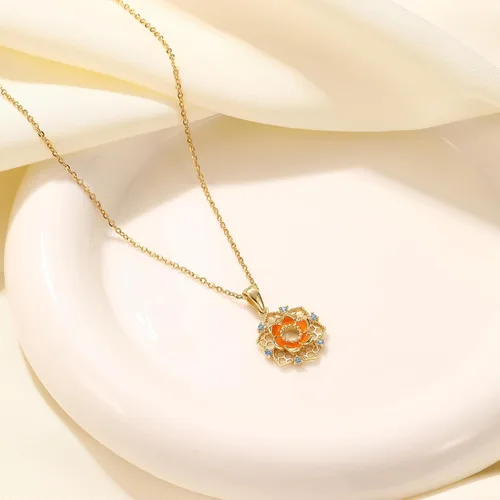 Miniatura 3 de 18K Gold-Plated Flower Pendant Necklace with Pearls and Zircon - Fashionable Cute Design for Girls and Women with Box Gifts