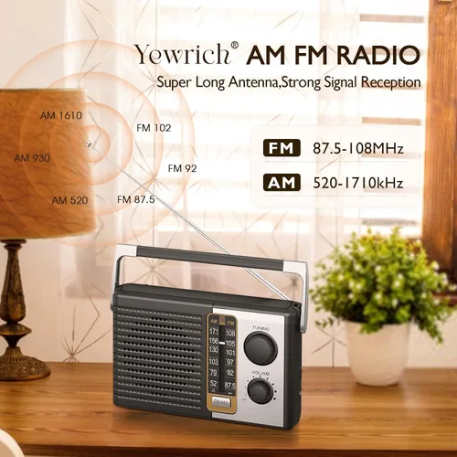 Miniatura 2 de Yewrich Radio AM FM con la mejor recepción, radios transistores portátiles que funcionan con pilas, conector para auriculares, alimentación de CA