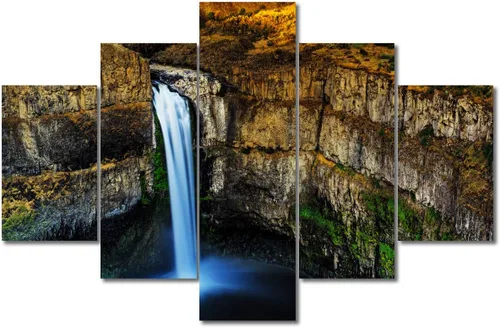 Miniatura 53 de TUMOVO Lienzo decorativo para pared de sala de estar, 5 paneles de naturaleza, Alaska, Estados Unidos, autopista alrededor de montañas, paisaje