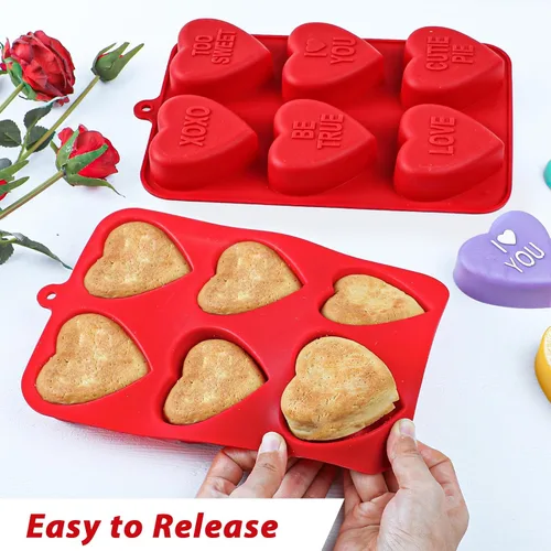 Miniatura 2 de Webake Molde Grande de Corazón de Conversación para Hornear, Moldes de Pastel de Silicona con Forma de Corazón de 6 Cavidades, Bandejas para Pastel