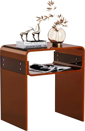 Miniatura 10 de Mesa auxiliar de 2 niveles de acrílico transparente; mesa de noche para sala de estar, dormitorio (1, Verde)