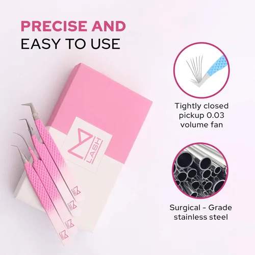Miniatura 7 de M LASH - Pinzas para extensiones de pestañas (juego de 4) – Pinzas profesionales para extensiones de pestañas, punta de fibra, acero japonés, juego