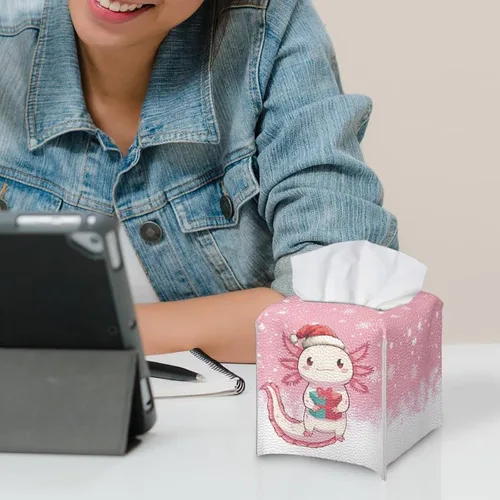 Miniatura 5 de Lindas decoraciones de ajolote con estampado de animales, caja de pañuelos de cuero, soporte de Navidad, organizador de papel de seda impermeable