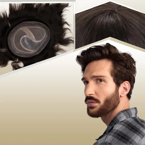 Toupee para hombres europeos sistemas de reemplazo de cabello humano real para hombres, postizos finos, centro de encaje, piel más gruesa, pieza de