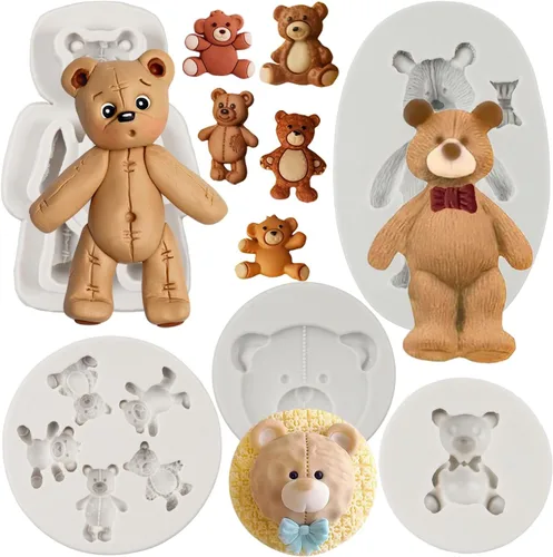 Miniatura 10 de Moldes de Fondant de Silicona con Forma de Oso, Moldes de Chocolate y Caramelo con Forma de Oso Para Decoración de Pasteles, Topper de Cupcakes