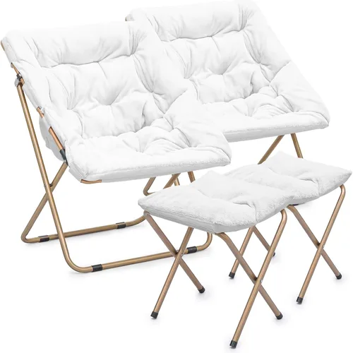 Miniatura 21 de Magshion Silla plegable de gran tamaño para adultos, silla de lectura con otomana, asiento circular esponjoso de piel sintética, cómoda silla