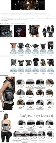 Miniatura 8 de Rebajas Cyber Monday Ofertas Venta Steampunk Riñonera Bolso para cintura Moda Gótico Hombro Bandolera Bandolera Muslo Pierna Capucha Bolsa de Viaje