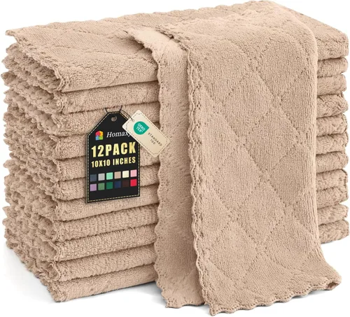 Miniatura 12 de Homaxy - Paquete de 12 trapos de cocina (10 x 10 pulgadas, morado), de terciopelo coral, supersuaves y absorbentes, de secado rápido, paño
