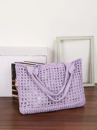 Miniatura 5 de ENBEI Bolsos grandes de playa para mujer, bolsos de hombro, bolso de punto, bolso de mano estético para playa de ganchillo, lindo bolso de mano