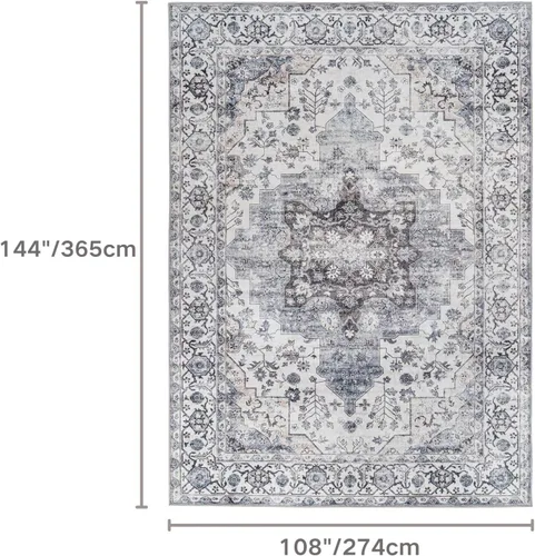 Miniatura 468 de Syalife 4x6 Alfombra Lavable para Área, Ultra Suave Antideslizante, Pila Baja, Alfombra Vintage Resistente a Manchas para Sala de Estar, Alfombra