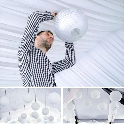 Miniatura 6 de Juego de 30 linternas de papel blanco, faroles colgantes chinos japoneses redondos de 6 pulgadas para bodas, despedidas de soltera, cumpleaños