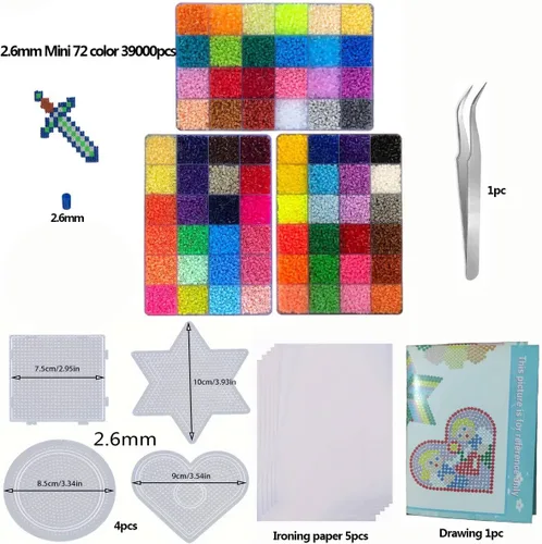 Miniatura 2 de ZLLBTMO Juego de 39000 cuentas fusibles para hacer manualidades, 72 colores de 0.096 pulgadas, mini cuentas de hierro pequeñas para adultos