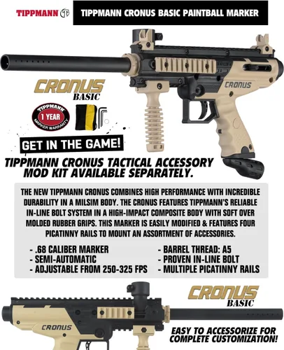 Miniatura 3 de Maddog Tippmann Cronus Basic Paintball Gun Marker and Accessory Starter Packages [HPA] Marker, 48ci/3000psi Compressed Air Tank, Mask, Hopper