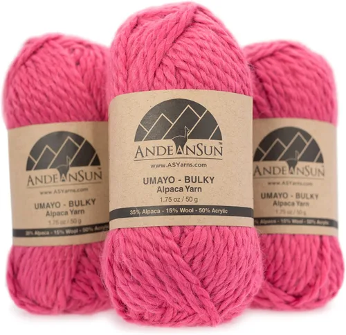 Miniatura 10 de (3 madejas pequeñas y hermosas) Mezcla de hilo de alpaca Umayo [165 yardas en total] Rojo, #5 voluminoso