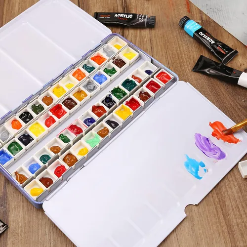 Miniatura 6 de MYARTOOL Paleta de acuarela vacía, estuche de pintura de paleta de acuarela de lata vacía púrpura con 48 piezas de sartenes vacías para paleta