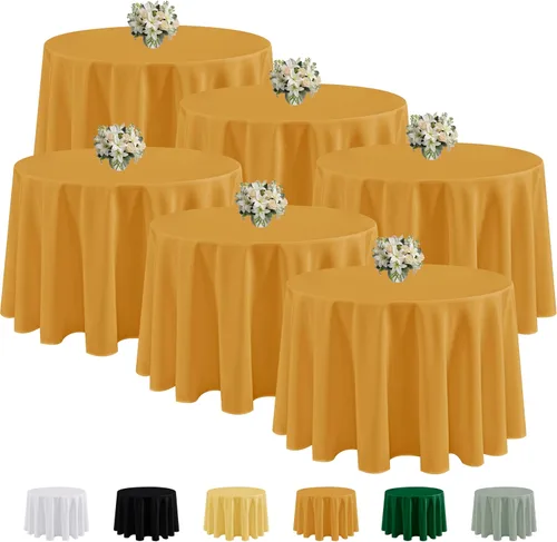 Miniatura 17 de Fitable Paquete de 6 manteles redondos negros de 70 pulgadas, resistentes a las arrugas y a las manchas, manteles de poliéster lavables para bodas