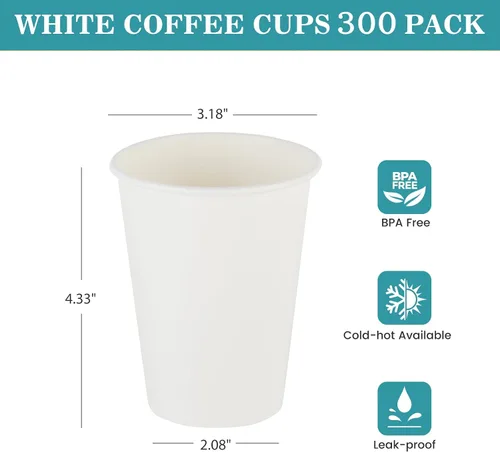 Miniatura 2 de vivigu Tazas de café – Paquete de 300 vasos de papel de 10 onzas, taza de café de papel desechable para bebidas calientes y frías, tazas calientes