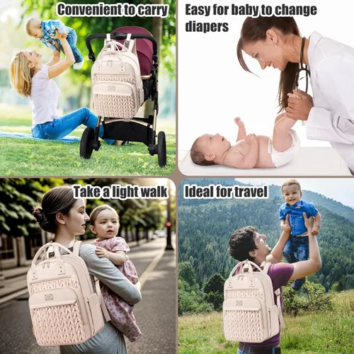 Miniatura 7 de Tealari Mochila para pañales, elegante bolsa de pañales para bebé, mochila impermeable para pañales de viaje, bolsas de bebé con cambiador, correas