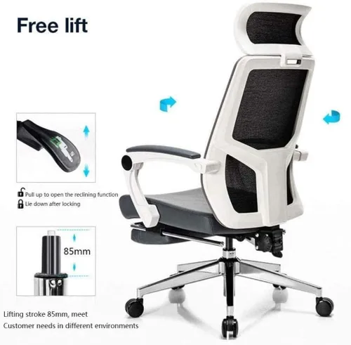 Miniatura 4 de Silla ergonómica comercial de malla ejecutiva con respaldo alto, con soporte lumbar ajustable, reposacabezas (E)