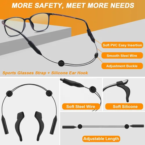 Miniatura 2 de Yeahxing Ray-Ban Meta - Paquete de 4 correas de 12 pulgadas para lentes de ojos con retenedor para el oído, retenedor de gafas, sin cola