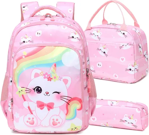 Miniatura 32 de Juego de mochila para niñas y adolescentes, mochila escolar para niños con bolsa para el almuerzo, estuche para lápices, mochilas escolares