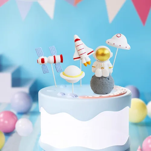 Miniatura 4 de Ercadio 1 pieza de decoración para tartas de niña espacial, luna, estrella, cohete, planeta, decoración de pasteles, espacio de feliz cumpleaños