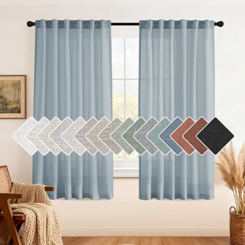 Miniatura 32 de H.VERSAILTEX Cortinas de lino natural de 63 pulgadas de largo para sala de estar, 2 paneles con trabillas traseras y bolsillo, texturizadas