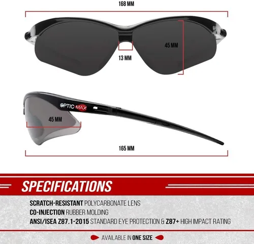 Miniatura 7 de Glove Station Optic Max Safety Glasses for Men & Women, Scratch-Resistant Eye Protection for, Hunting & Construction Gris