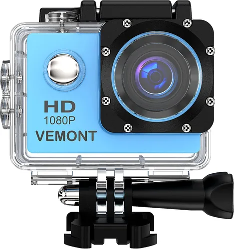 VEMONT Cámara de acción, 1080P 12MP Cámara deportiva Full HD de 2.0 pulgadas, cámara de acción de 98.4 ft/98 pies, cámara impermeable subacuática