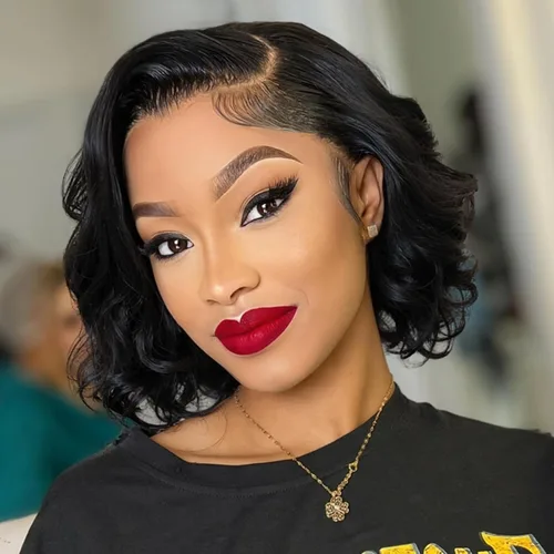 Miniatura 13 de WIGER Pelucas cortas con encaje frontal de cabello humano para mujeres, peluca corta rizada estilo Bob, peluca Pixie de encaje frontal negra, peluca