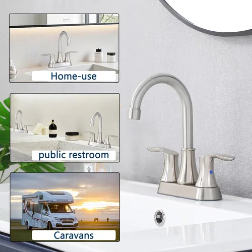Miniatura 5 de Friho Juego de 2 grifos de baño de níquel cepillado, juego central sin plomo, moderno, comercial, de 2 manijas, para lavabo de baño, juego de 2, 3