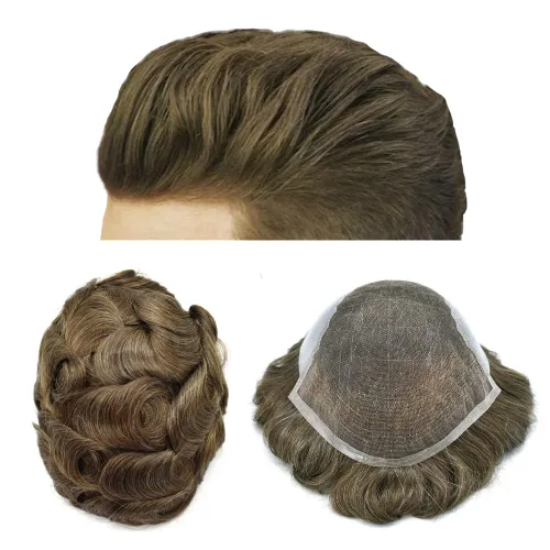 Miniatura 36 de Pieza de pelo Toupee para hombres Sistema de cabello real Sistema de encaje francés para hombre Toupee Sistema de reemplazo de pelo Protesis Capilar