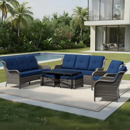 Miniatura 165 de Joyside Juego de sillas de mimbre para patio, juego de 3 piezas de mimbre para exteriores con 2 sillas reposabrazos y 1 mesa auxiliar para terraza